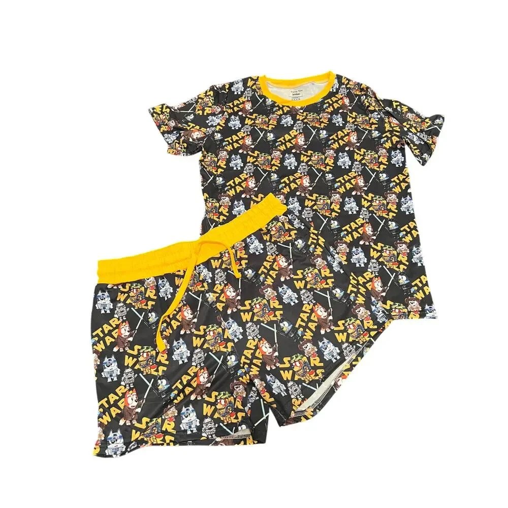Bluey Star Wars Pajama Set Kids Large Black Yellow Shirt‎ Shorts Sleepwear